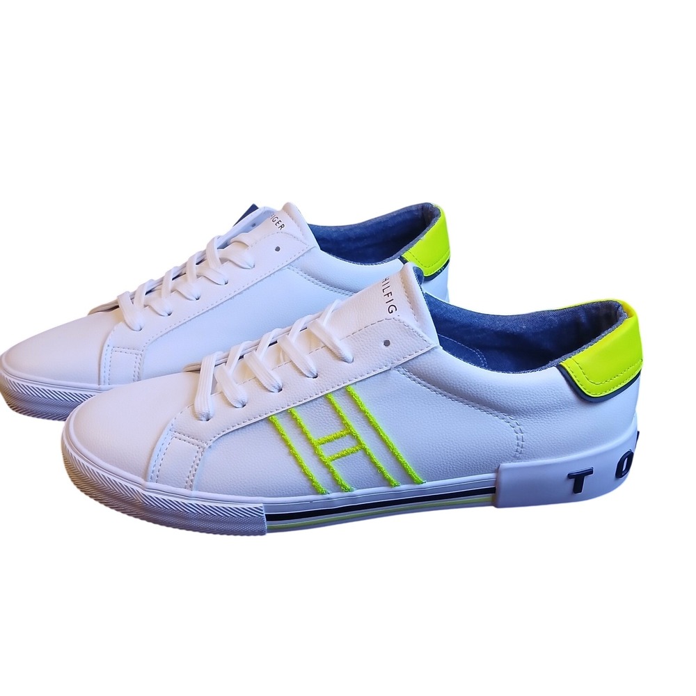 Tommy Hilfiger Mens Pent White Neon Yellow Sneakers TMPENT Size 13 NEW